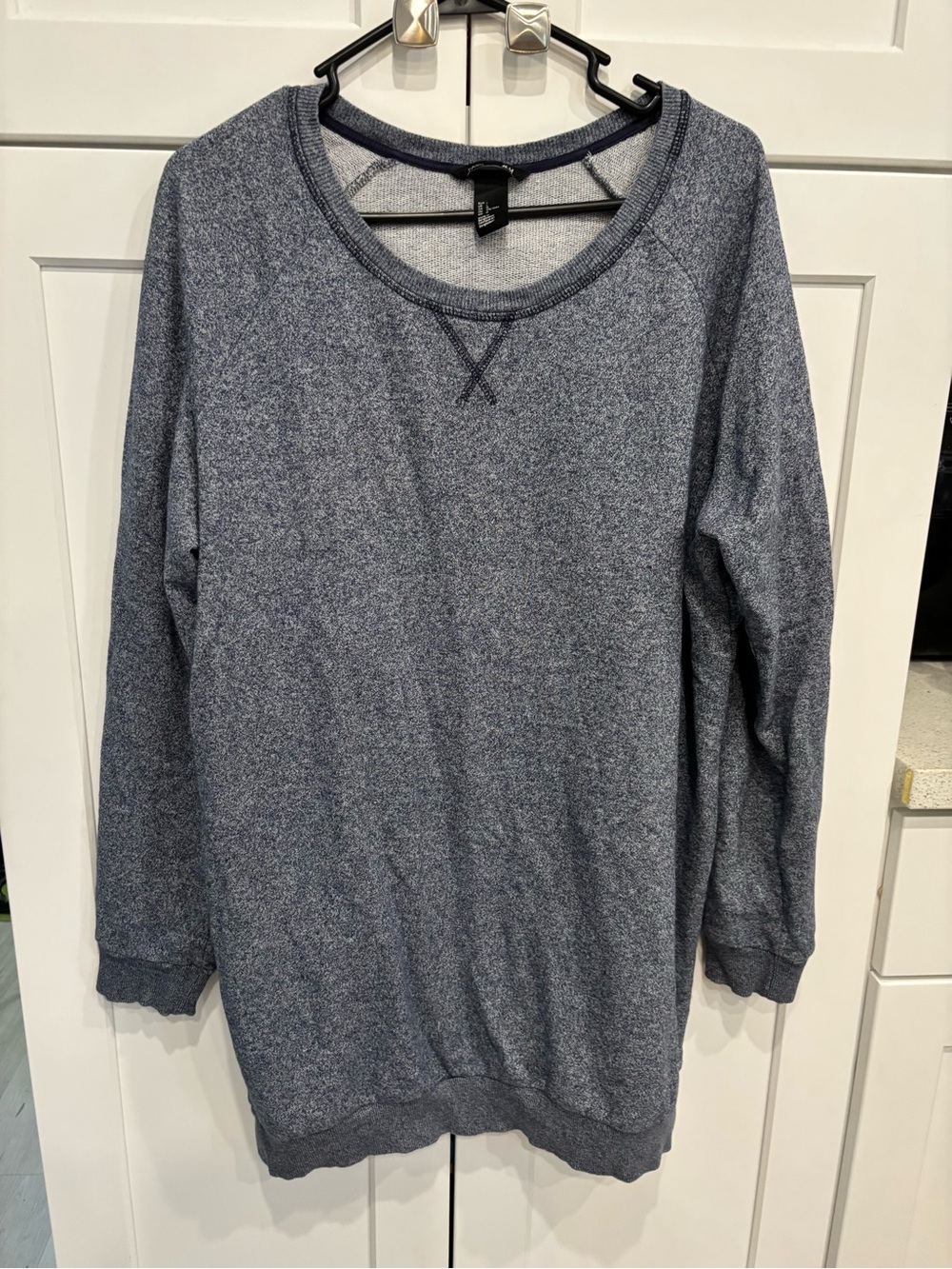 H&M Light Heather Blue Crewneck with Navy Trim